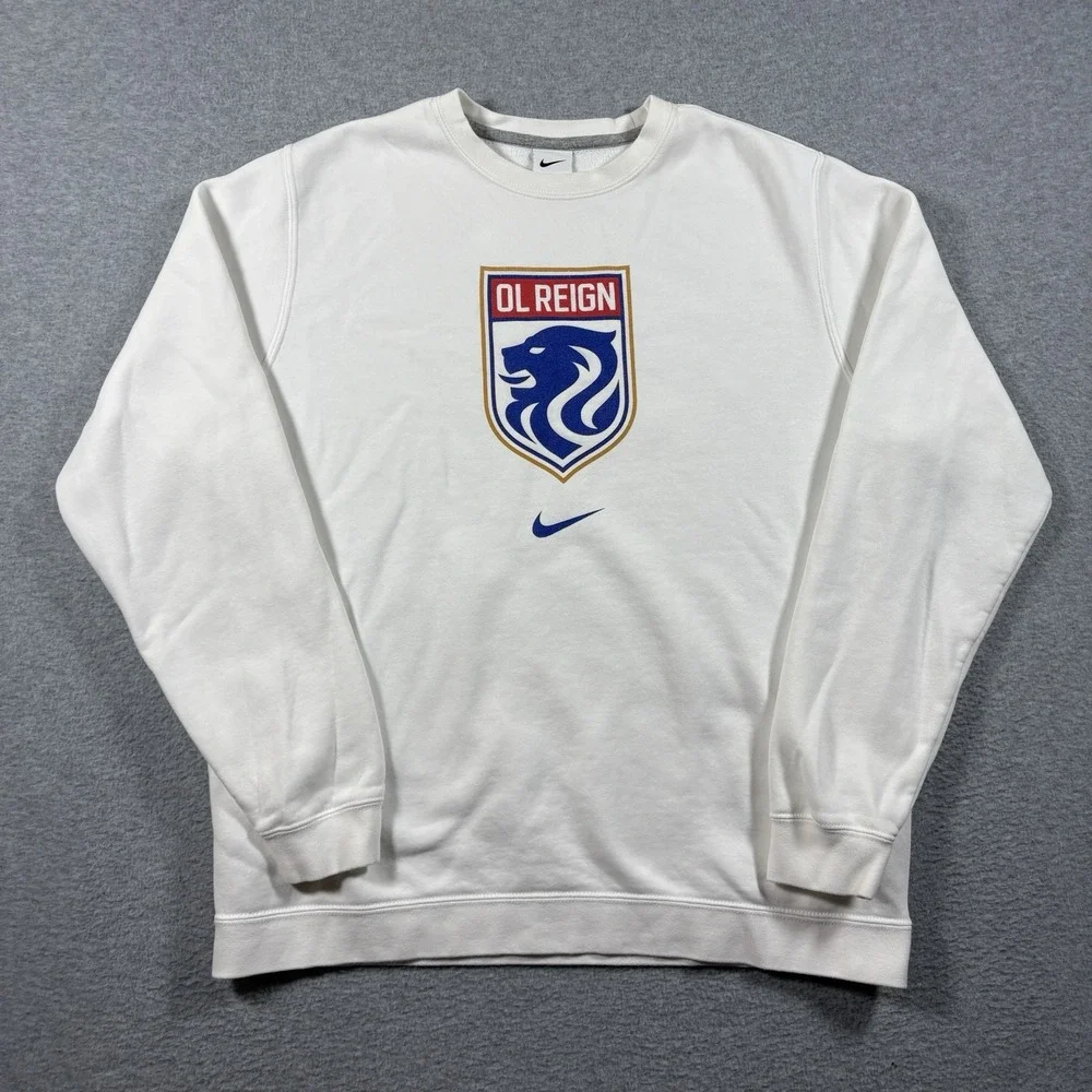 Nike OL Reign NWSL Seattle Soccer Crewneck Sweatshirt White Mens L Center Swoosh